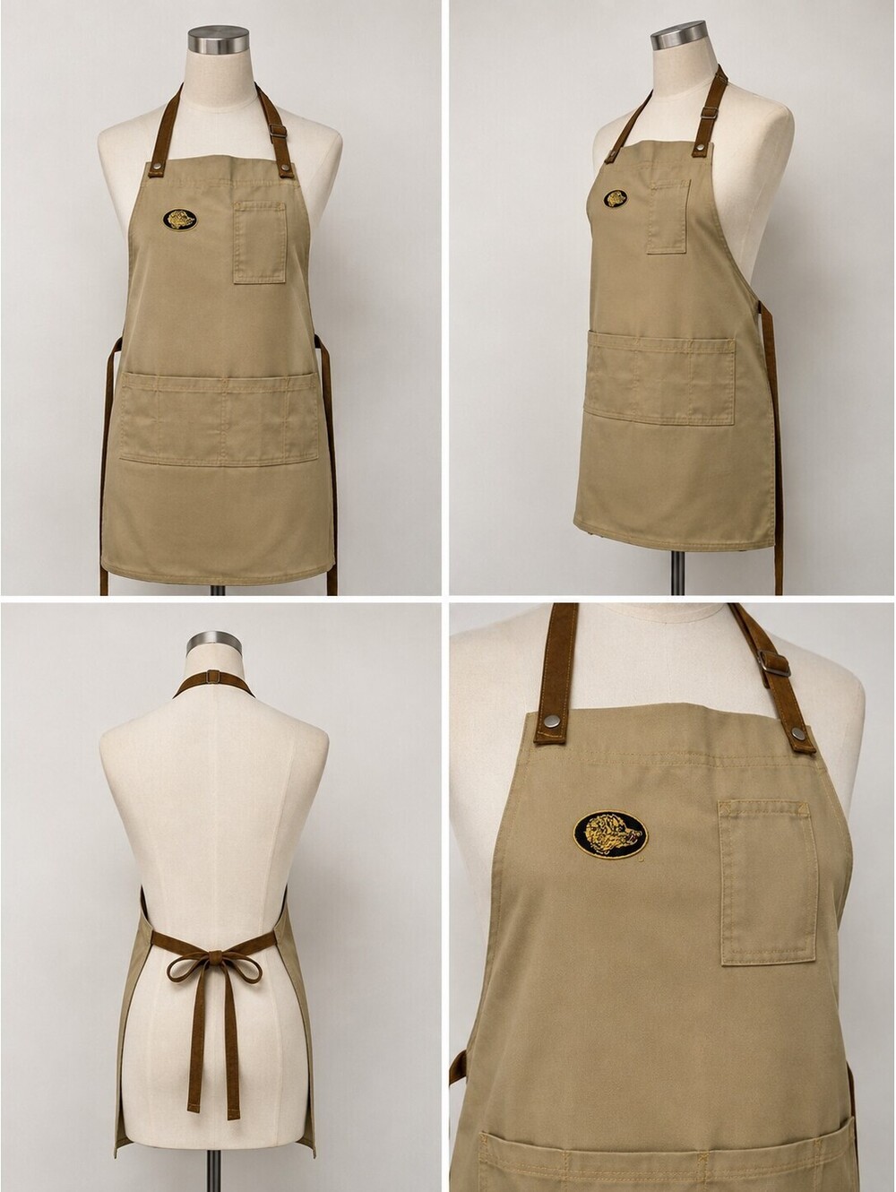 New Medford Work Apron with Pockets & Adjustable Straps – Khaki/Tan